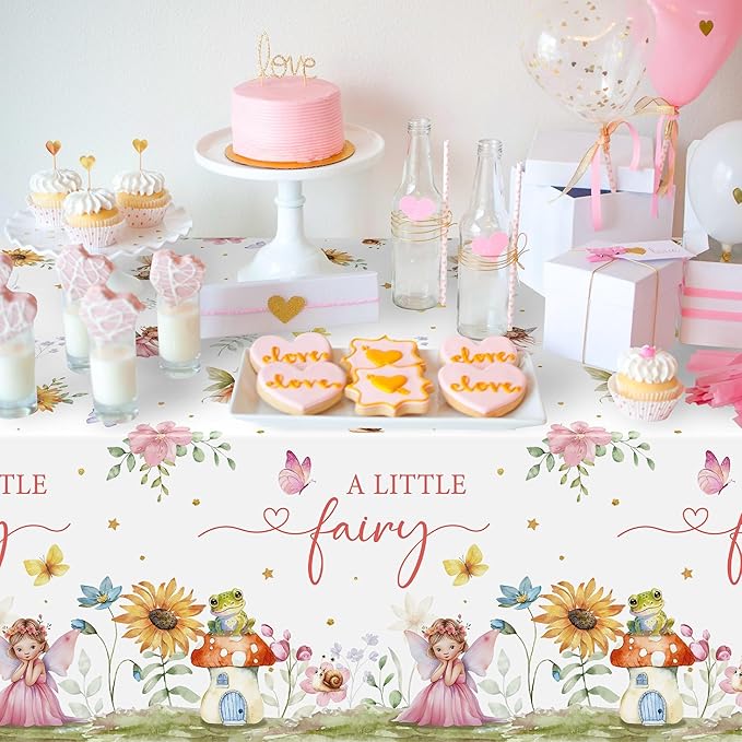 Fairy Party Tablecloths - 3Pcs A Little Fairy Party Table Covers Decorations, Floral Girls Themed Rectangular Plastic Disposable Table Cloth Decor for Kids Girls Birthday Baby Shower Supplies