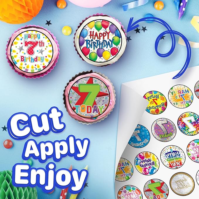 30x 7th Birthday Cupcake Toppers ??Edible Happy Birthday D챕cor, Wafer Sheet Cake Decorating