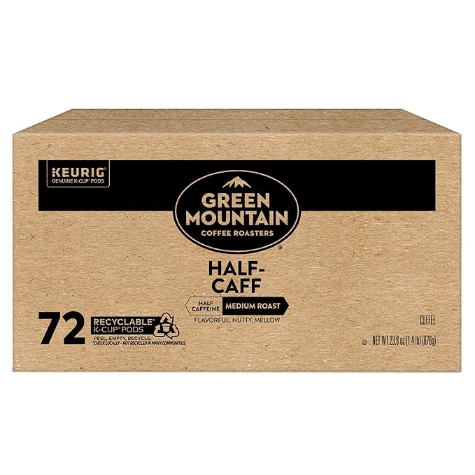 Green Mountain Coffee Roasters Half Caff Keurig Single-Serve K-Cup pods, Medium Roast Coffee, 72 Count