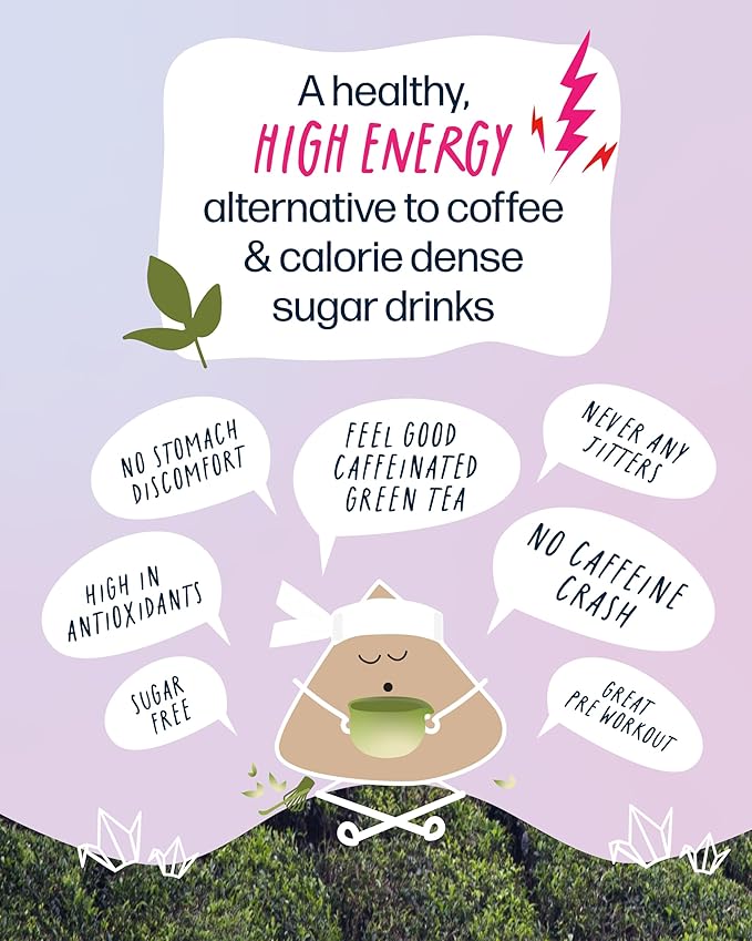 Kubo Tea Organic High Energy Iced Tea - High Caffeine Raspberry Blend - Healthy Coffee Substitute w/ 20 Servings (155mg Caffeine each) - Great for Hot & Cold Brew, Pillow Bags, Compostable Packaging