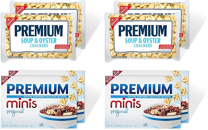 Premium Crackers Variety Pack, Soup & Oyster Crackers, 2 Bags and Premium Minis Original Saltine Crackers, 2 Boxes (Pack of 2)