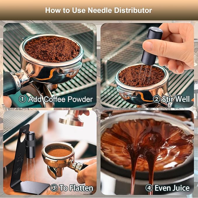 WDT Tool Espresso Distribution Tool, Coffee Distribution Tool with Magnetic Stand, Espresso Accessories with 6 Extra 過0.25mm Stainless Steel Needles for Barista (Light Black, H竊?.8 inches)