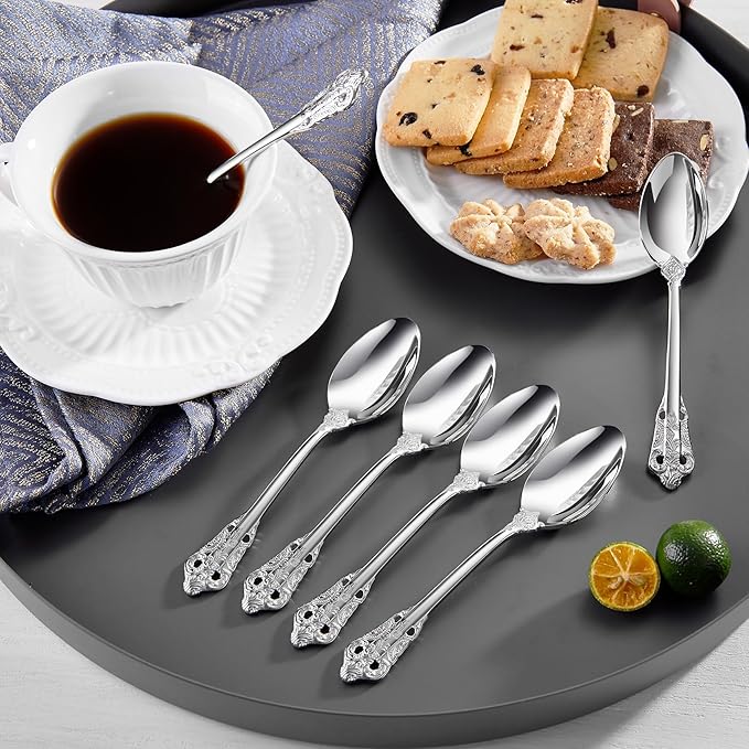 KEAWELL Luxurious 5.1-Inch Espresso Spoons Set - 6 Pieces - Mini Coffee Spoon, 18/10 Stainless Steel - Gorgeous Design with Exceptional Mirror Polished Finish (Silver)