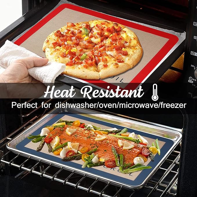 Silicone Baking Mat Large Baking Mat Set of 3-2 Half Sheets 16.5" x 11.6" +1 Quarter Sheet,Reusable Non-Stick Food Safe Bakeware Liners for Cookies, Macarons, Bread/Pastry Keep Oven Pans Clean