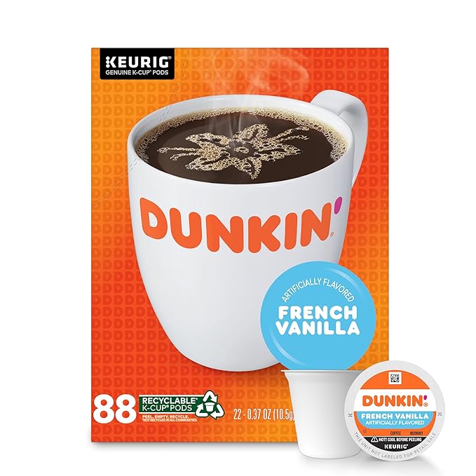 Dunkin' French Vanilla Flavored Coffee, 88 Keurig K-Cup Pods
