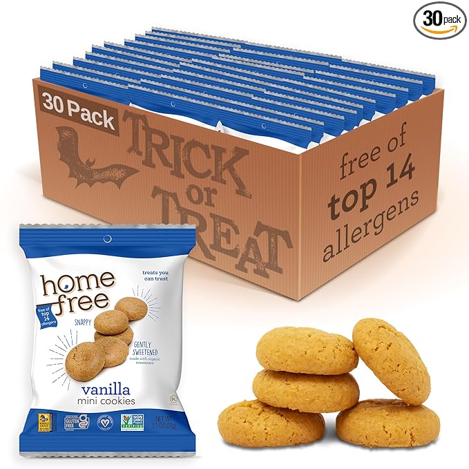 Homefree Treats You Can Trust Gluten Free Mini Cookies, Single Serve, Vanilla, 70% Organic, 1.1 Ounce (Pack of 30)