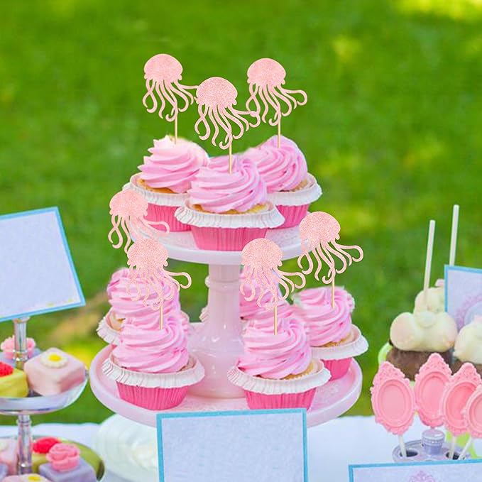 24 PCS Octopus Cupcake Topper Ocean Themed Party Octopus Cupcake Decorations Baby Shower Birthday Party Decorations