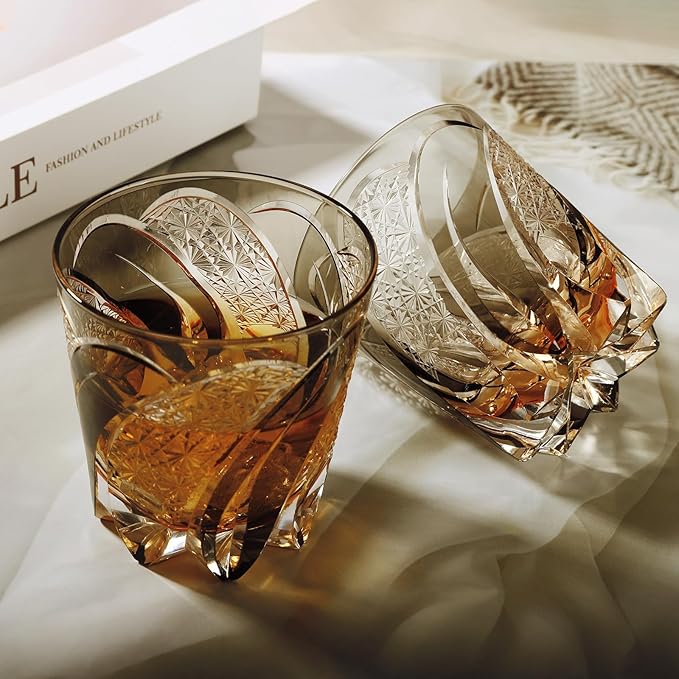 Old Fashioned Whiskey Glasses Edo Kiriko Whisky Glass - 11 Oz Hand Cut Wineware For Scotch, Bourbon, Liquor and Cocktail Drinks - Great Whiskey Gifts In Gift Carton (2 Pack)