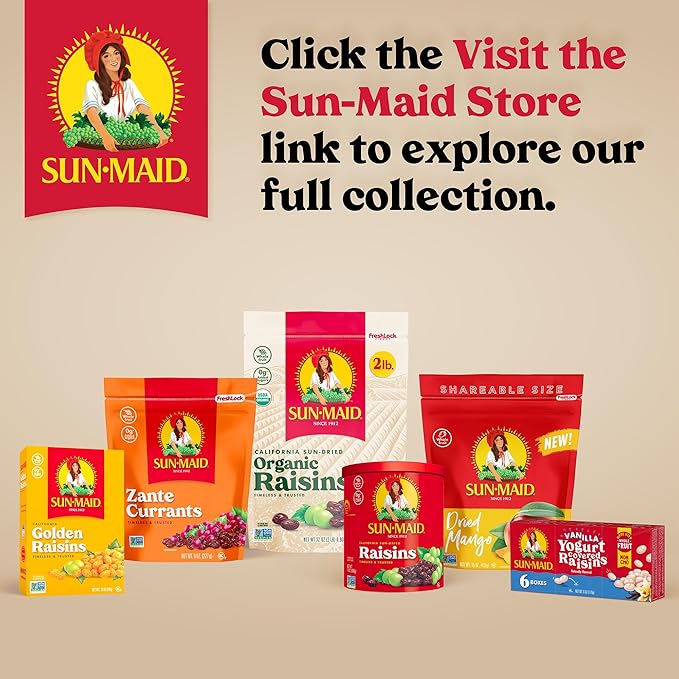 Sun-Maid California Sun-Dried Raisins - 13 oz Resealable Canister - Dried Fruit Snack for Lunches, Back to School Snacks, and Natural Sweeteners