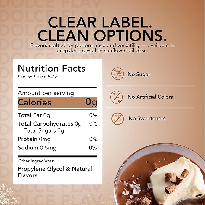 Dolce Flav Natural Chocolate Extract ??Sugar-Free & Kosher ??Pure Cocoa Flavor for Baking, Coffee, Ice Cream, Smoothies & Desserts ??Highly Concentrated ??2 oz