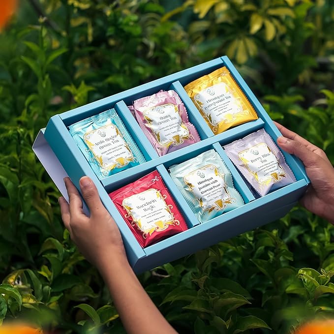 The Vedas Garden of fruits tea gift set | 6 Different varities | Handstitched Cotton teabags | Total 24 teabags