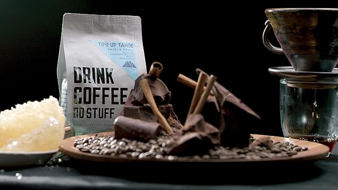 DRINK COFFEE DO STUFF, Tips Up Tahoe, Blend, Whole Bean, French Roast, Sweet, Chocolate, Caffeine, Organic, Lake Tahoe Coffee