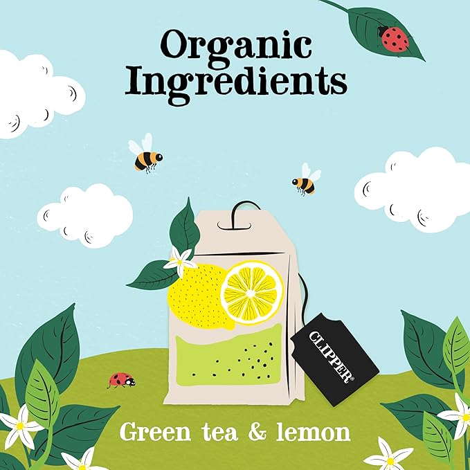 Clipper Tea Green Tea & Lemon Teabags ??USDA Organic, Great Hot or Iced ??Bright, Zippy, Natural, Fair & Delicious ??50 Tea Bags