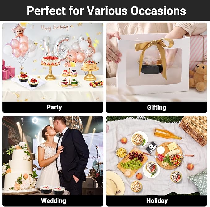 EUSOAR Dessert Cups with Lids, 100pcs 9oz Black Disposable Creme Brulee Ramekins, Cake Storage Container Bakery Cheesecakes Muffins Pie Round Holders Cups Pans for Wedding Birthday Theme Party