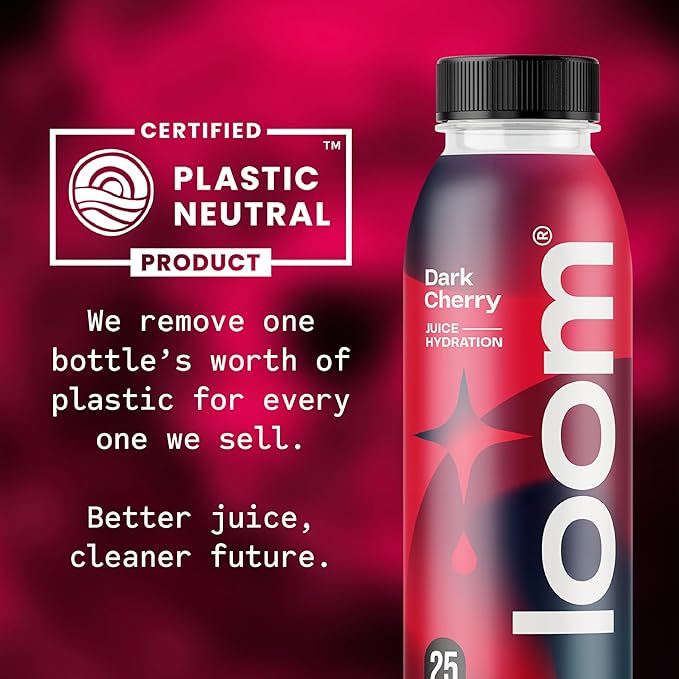 Dark Cherry Juice Drinks by Loom, Low Sugar Juice, Real Fruit, No Added Sugar, 30 Calories, Vegan, Gluten Free, 12 oz bottles, 12 pack