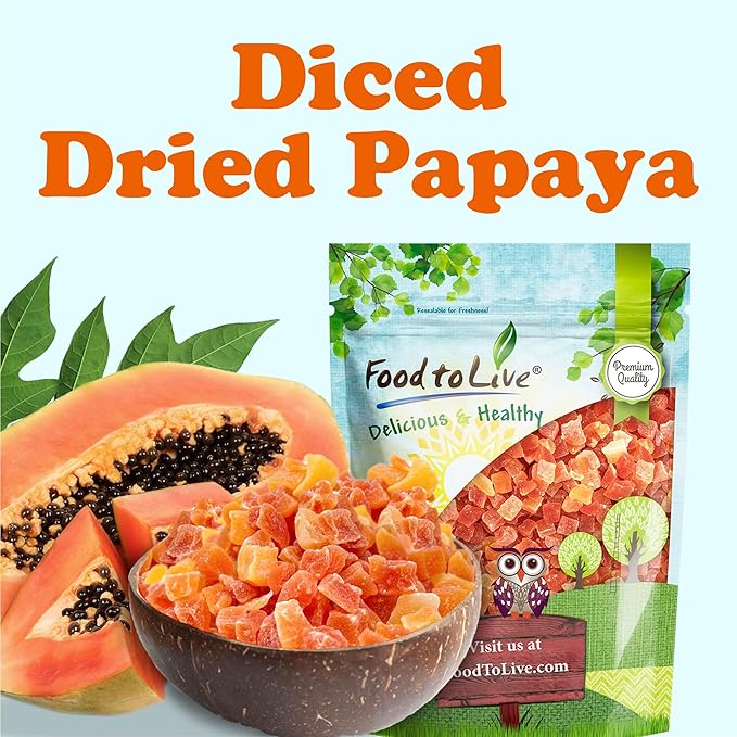 Food to Live Dried Diced Papaya, 15 Pounds Kosher, Vegan, Sweetened, Unsulfured, Bulk