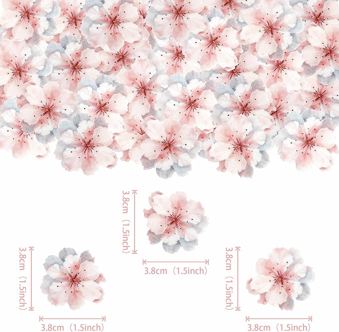 40 PCS Edible Cherry Blossoms Cake Decorations Edible Cherry Blossoms Cupcake Toppers Wafer Paper Flowers Cake Toppers for Baby Shower Kids Birthday Party Cake Food Decorations Supplies Pink
