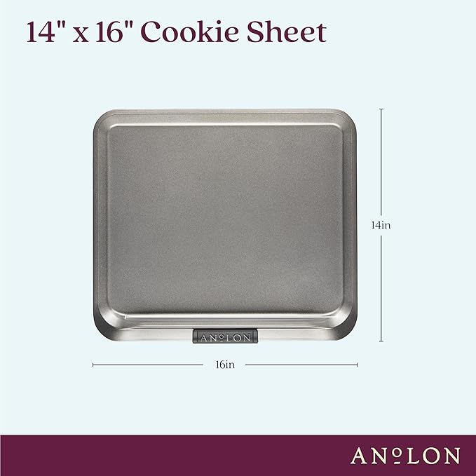 Anolon Advanced Nonstick Bakeware with Grips, Nonstick Cookie Sheet / Baking Sheet - 14 Inch x 16 Inch, Gray,54717