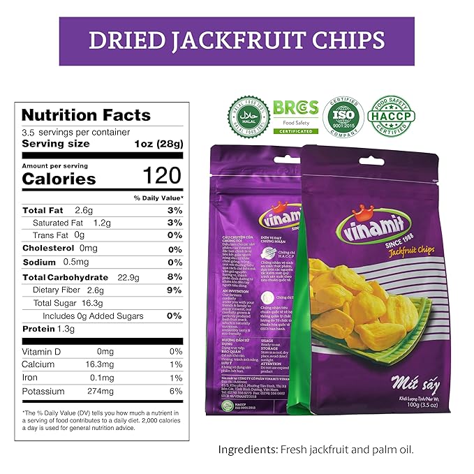 Vinamit Dried Jackfruit Chips | Vacuum Fried Dried Jackfruit | Pack 3 of 3,5 oz Bag | Naturally Sweet & Crispy | Gluten-Free, Vegan, Non GMO | High Fiber Snack | Perfect for Gifting, Travel, Clean Eating