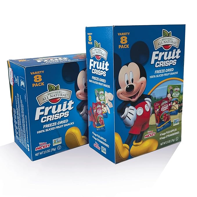 Brothers All Natural Disney Freeze Dried Fruit Crisps, Variety Pack, 8 Single Serve Bags, Fuji Apple, Strawberry, Made with 100% Fruit, Gluten Free, Soy Free, Vegan, Heathy Snack, Lunch Box Ready