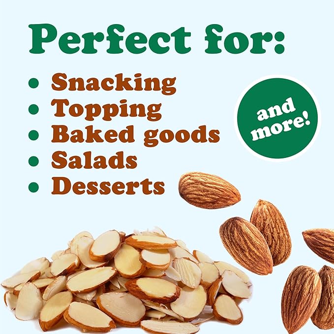 Food to Live Dry Roasted Natural Sliced Almonds with Himalayan Salt, 6 Ounces – Unblanched Nuts, Oven Toasted, Lighly Salted, No Oil Added, Perfect for Cooking, Baking and Snacking, Vegan, Kosher, Bulk