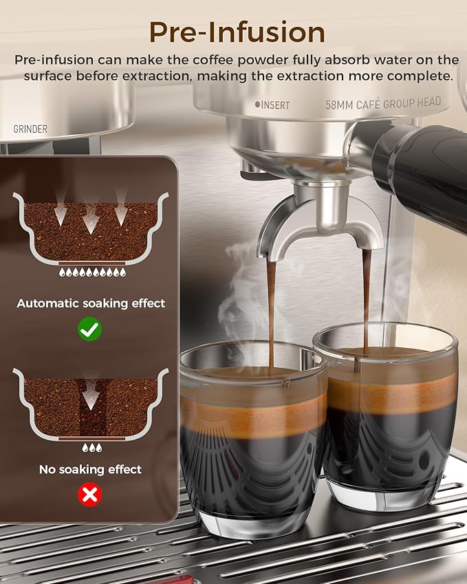 (2025 Upgrade)20 Bar Espresso Machine with Grinder & Milk Frother Steam Wand, Tamping Tools, Expresso Coffee Machines 58mm Commercial Espresso Maker for Home or Cafì±? Perfect for latte, Cappuccino