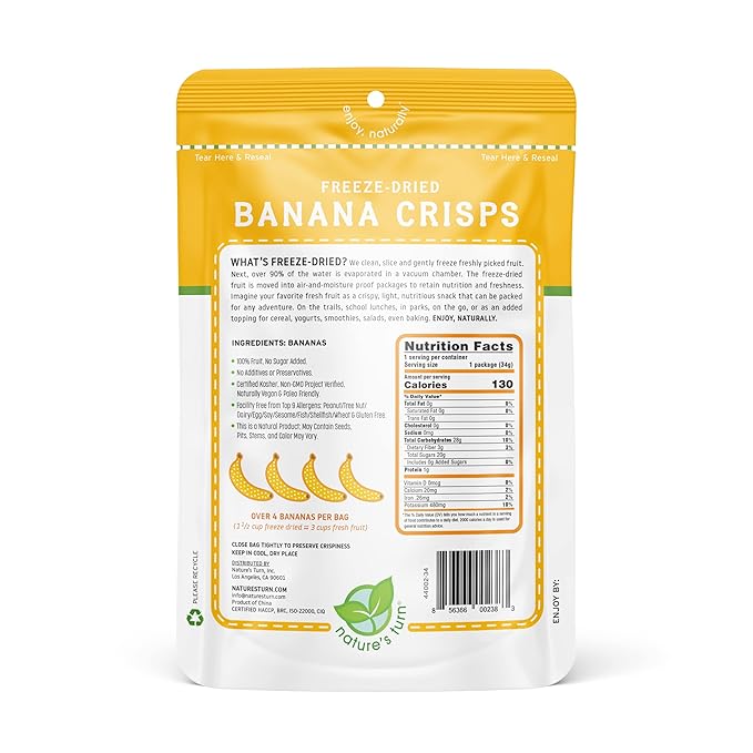 Nature's Turn Freeze-Dried Fruit Snacks, Banana Crisps, Pack of 6 (1.2 oz Each)
