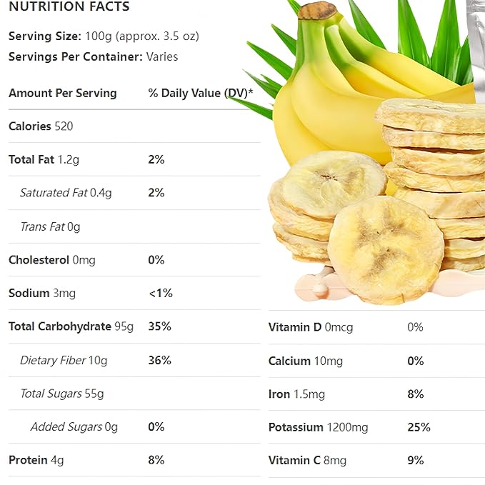 Premium Freeze-Dried Banana Slices 6oz (170g) - 100%, No Sugar Added | Crunchy Fruit Snacks for Outdoor Adventures & Snacking