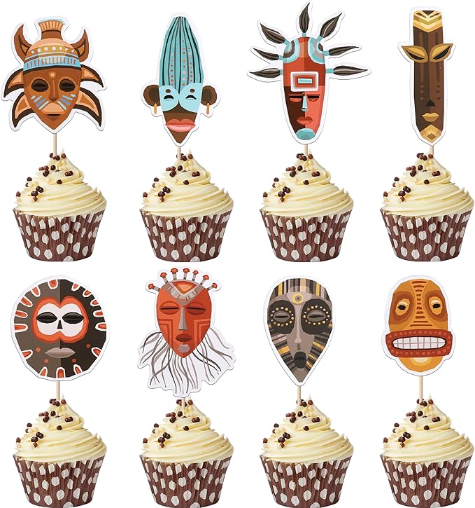 Rsstarxi 40 Pack Hawaii Tiki Cupcake Toppers Tiki Party Decorations Hawaiian Tropical Tiki Totem Cupcake Picks Hawaii Luau Cake Decorations for Summer Aloha Tropical Birthday Party Decorations