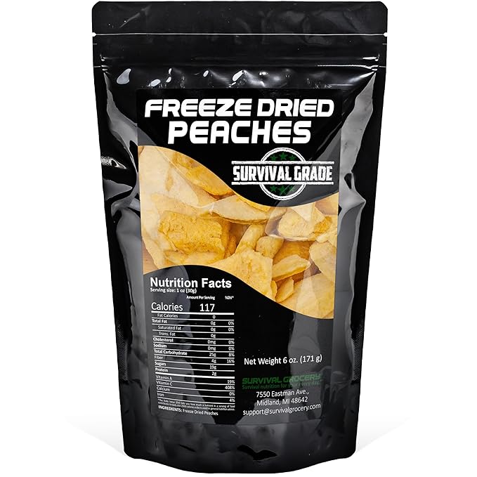 Survival Grocery Freeze Dried Peaches ??All-Natural, No Added Sugar or Preservatives, Rich in Vitamin C & Fiber, Long Shelf Life, Healthy Snack for Yogurt, Smoothies, Baking & On-the-Go, 6 oz