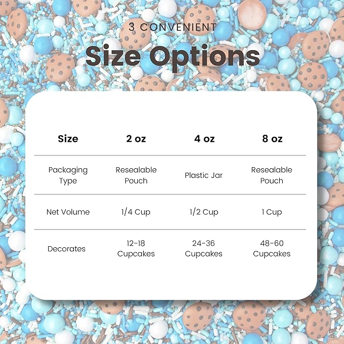 Sprinkle Pop Cookies & Milk Sprinkle Mix| Blue and White Sprinkles with ~6 Hand Piped Chocolate Chips Cookies and Brown Pops| Decorating Sprinkles Made in USA For Birthday Cake Cupcakes Donuts, 2oz