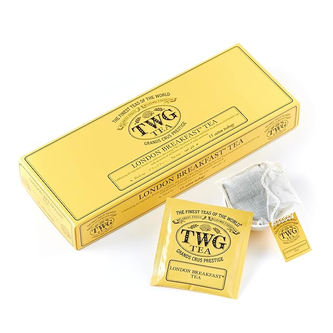 TWG Tea | London Breakfast Tea | Black Tea | Cocoa Pod | 15 Hand Sewn Cotton Teabags | Gift Set