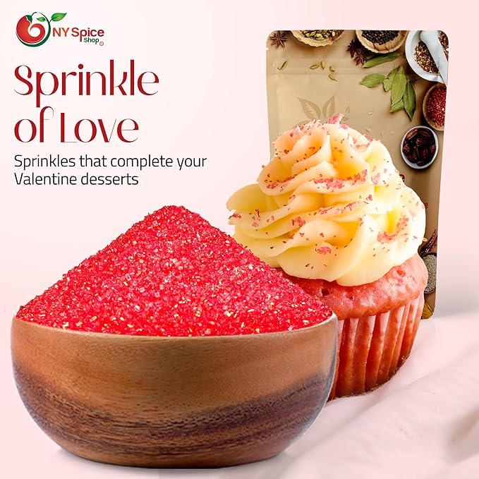 NY Spice Shop Red Sanding Sugar - 1 Pound Sweet Colorful Edible Sprinkles For Candy Dish - Sugar Sprinkles For Cake Decorating Cookies Basket & Dishes