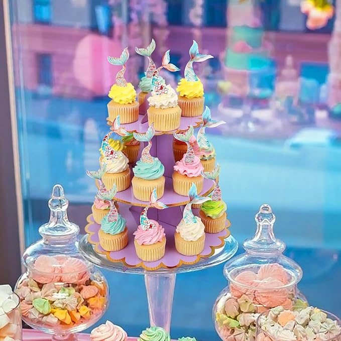 40Pcs Edible Mermaid Tails Cupcake Toppers Wafer Paper Mermaid Tail for Mermaid Party Cake Drink Decoration Baby Shower Party Supplies