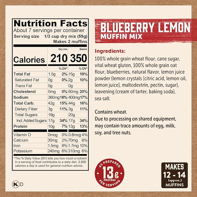 Kodiak Cakes Muffin Mix, Blueberry, 14 Ounce, Pack of 6