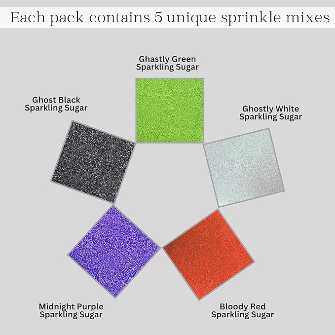 Confect Scary Night-Out Sprinkles ??Edible Sparkling Sugar Mix in Silver, Orange, Irish Purple, Black & Lime Green ??Halloween Sugar Sprinkles for Decorating Cakes, Cupcakes, Cookies & Desserts- 5 Oz