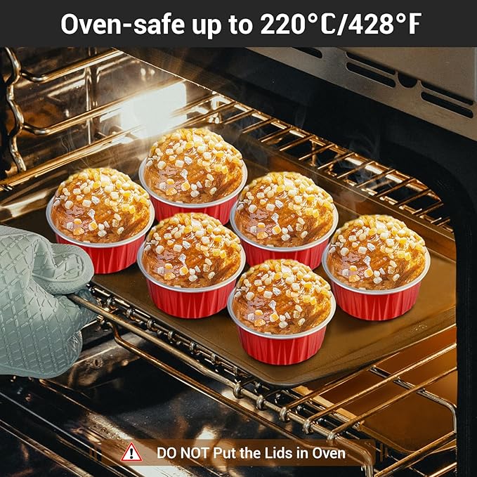 EUSOAR Cupcake Liners Aluminum with Lids, 100Pcs 5oz 125ml Aluminum Foil Muffin Liners Cups, Disposable Aluminum Foil Cupcake Baking Cups Ramekins Holders Cases Boxes Pans with Lids