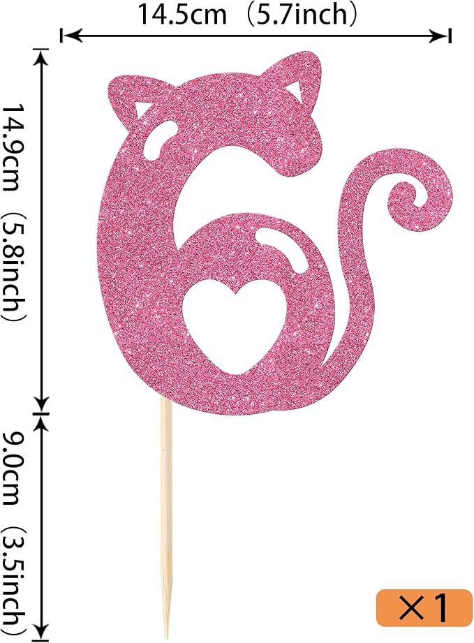 1 Pack 6th Cake Topper Glitter Cat Birthday Cake Pick Cute Pet Cat Cake Decoration for Cat Theme Baby Shower Kids Six Birthday Wedding Party Cake Decorations Supplies Pink