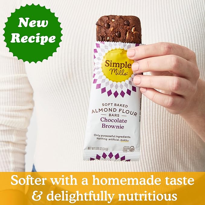 Simple Mills Soft Baked Almond Flour Bars, Chocolate Brownie, Nothing Artificial, Kosher, Grain Free, Gluten Free, 5.99 Ounce (Pack of 6)