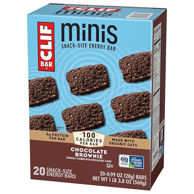 CLIF BAR Minis - Chocolate Brownie Flavor - Made with Organic Oats - 4g Protein - Non-GMO - Plant Based - Snack-Size Energy Bars - 0.99 oz. (20 Pack)