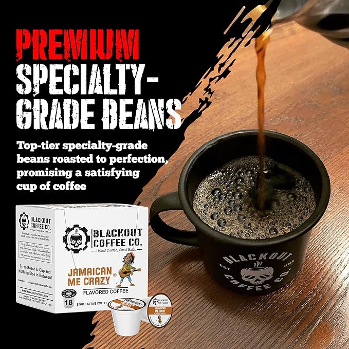 Blackout Coffee Jamaican Me Crazy Flavored Pods, Freshly Roasted in the USA - K-Cup Compatible Single-Serve Pods (18 Count)