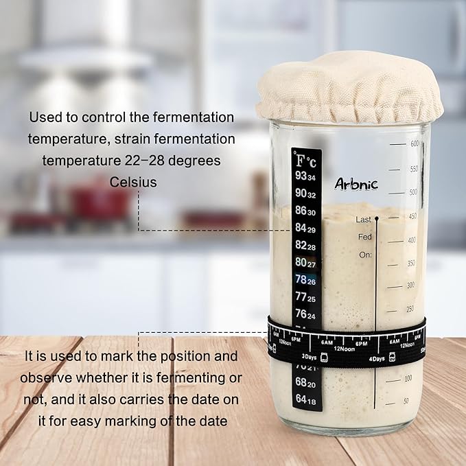 Sourdough Starter Kit with 2 Starter Jars, Sourdough Bread Baking Supplies Included Thermometer Band, Level Tracker (with 2 Jars)