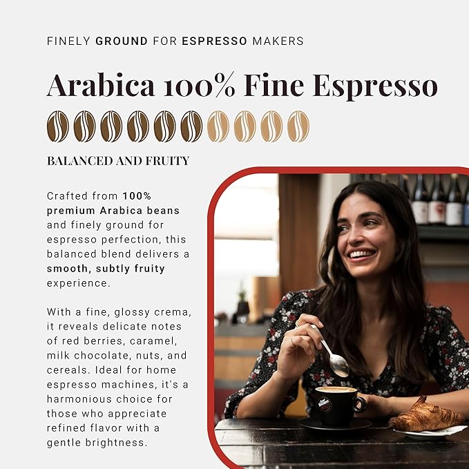 Caffì±?Vergnano Italian Finely Ground 100% Arabica Espresso Coffee ??Intensity 6, Delicate & Subtly Fruity Flavor Blend, Slow Roasted with Notes of Milk Chocolate, Caramel & Nuts, 8.82 oz Tin