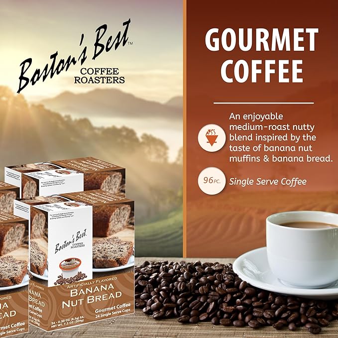 Bostonโs Best - Banana Nut Bread Flavored Delicious Gourmet Coffee Compatible with Keurig Coffee Maker, 24 Count (Pack of 4)