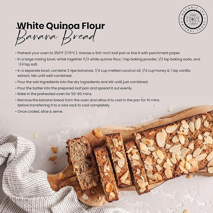 Pride of India - PACK of 6 - White Bolivian Quinoa Flour 1 lbs (454 gm) Nutty Earthy Taste Freshly Milled in Small Batches | Used for Baking Pizza Crust Thickening Agent Coating Cakes Pasta Porridge