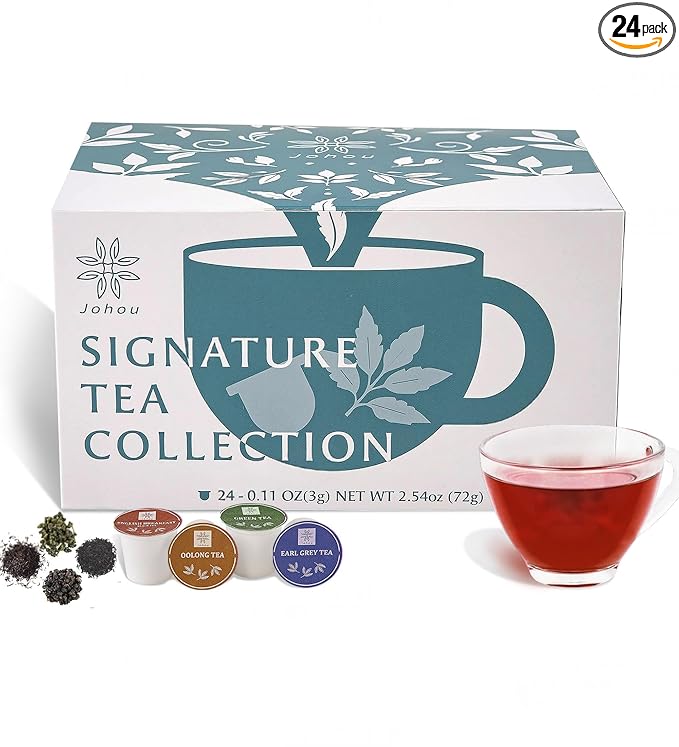 Johou Tea Pods Variety Pack, Compatible with All K-Cup Brewers & Keurig 2.0, 24 pods, 4 flavors includes English Breakfast, Earl Grey, Green and Oolong