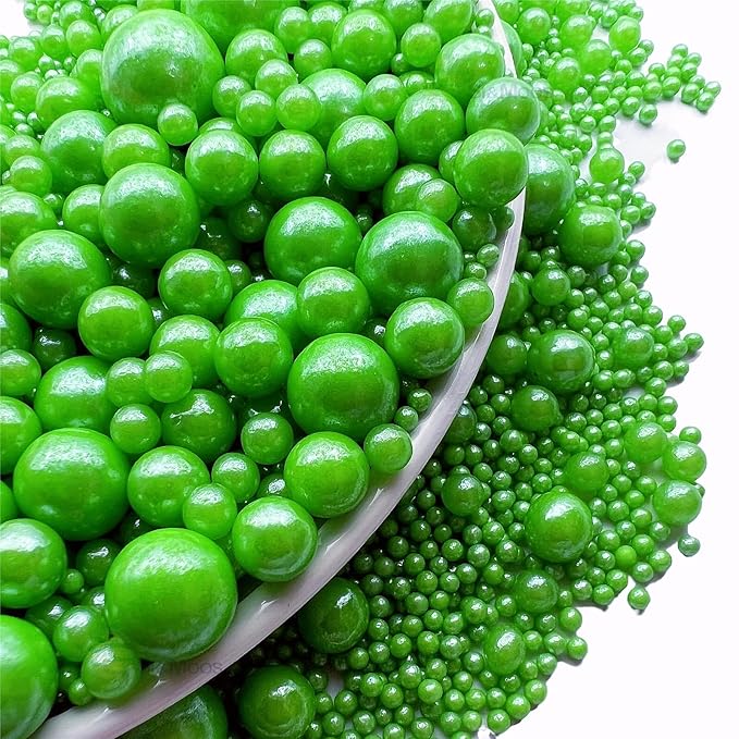 SE Si&Moos Green Grass Edible Pearls Green Pearl Sprinkles for Cake Decorating Edible Cake Sugar Pearls Christmas Cookie Decorations Edible Cake Decorations for Cakes,Cupcakes Toppers 3.5 OZ