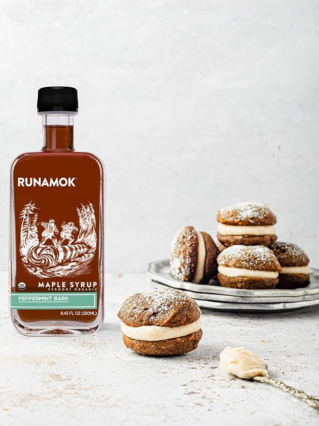 Runamok Maple Peppermint Bark Infused Maple Syrup - Authentic & Real Vermont Maple Syrup | Gluten Free & Natural Sweetener | Great Christmas Holiday Gift for Foodies! Breakfast, Coffee, Pancakes Maple Syrup | 8.45 Fl Oz (250mL)