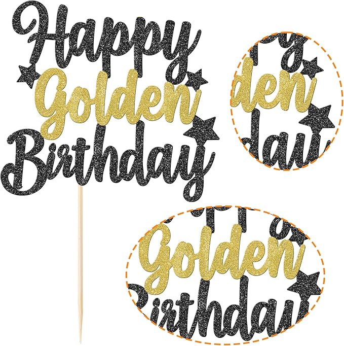 Rsstarxi 1 Pack Golden Birthday Cake Topper Glitter 9th 14th 15th 16th 18th 30th 50th 60th Cake Picks Golden Birthday Cake Decoration for Kids Adults Party Decorations