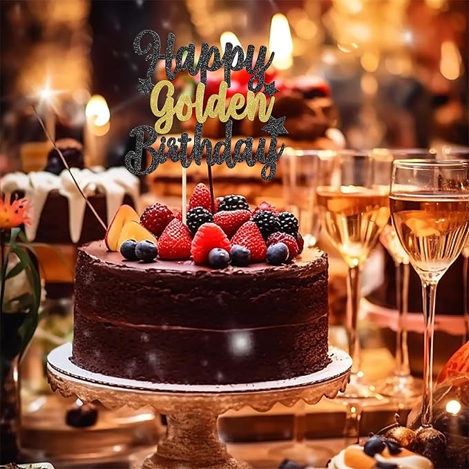 Rsstarxi 1 Pack Golden Birthday Cake Topper Glitter 9th 14th 15th 16th 18th 30th 50th 60th Cake Picks Golden Birthday Cake Decoration for Kids Adults Party Decorations